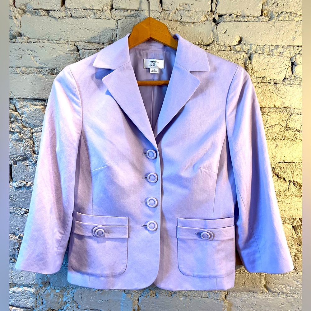 Loft Soft Lavender Fitted Blazer Jacket, Linen, Size 4.